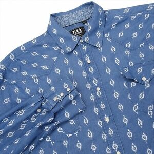 Aztec‎ Western Shirt Mens 2XL Ely Cattleman Pearl Snap Chambray Cowboy